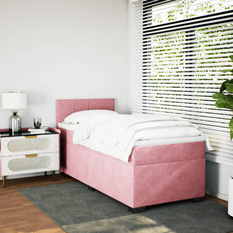 Pat box spring cu saltea, roz, 100x200 cm, catifea