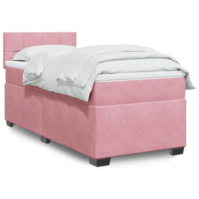 Pat box spring cu saltea, roz, 100x200 cm, catifea