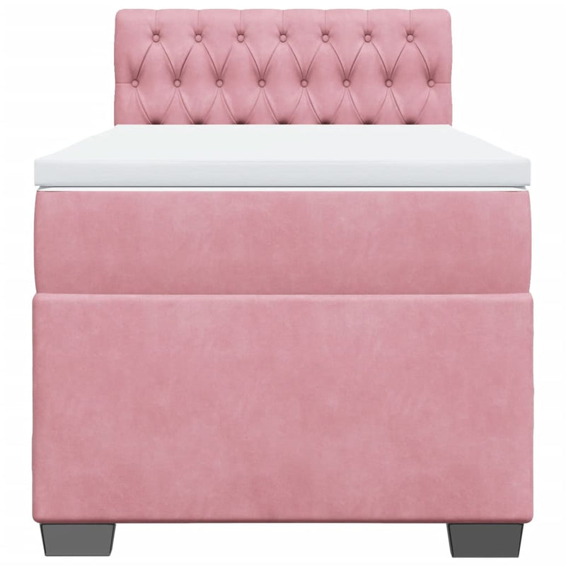 Pat box spring cu saltea, roz, 100x200 cm, catifea