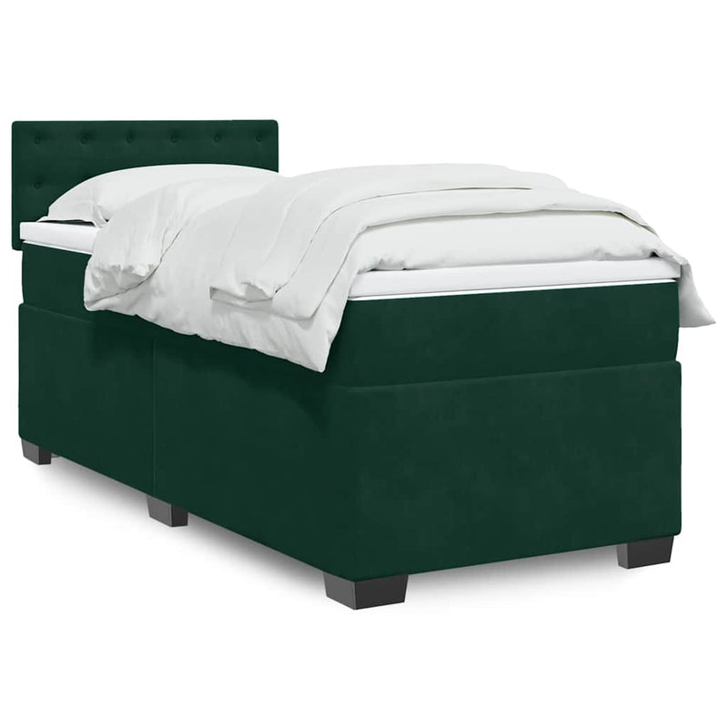 Pat box spring cu saltea, verde închis, 100x200 cm, catifea