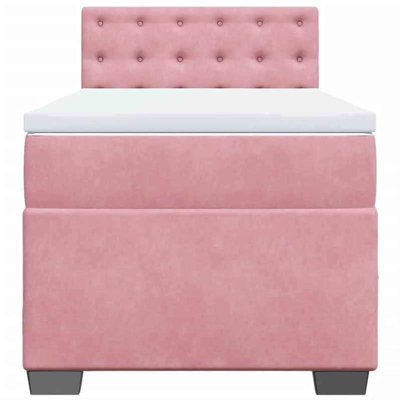 Pat box spring cu saltea, roz, 100x200 cm, catifea