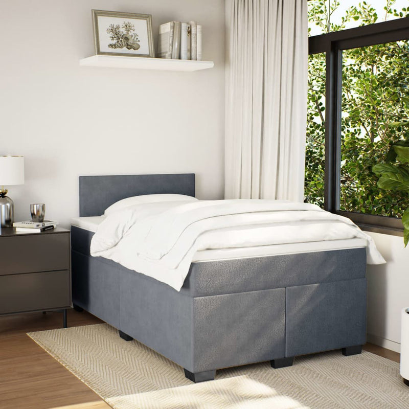 Pat box spring cu saltea, gri închis, 120x190 cm, catifea