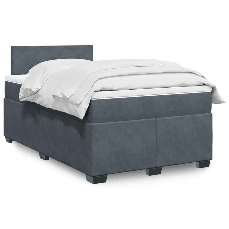 Pat box spring cu saltea, gri închis, 120x190 cm, catifea