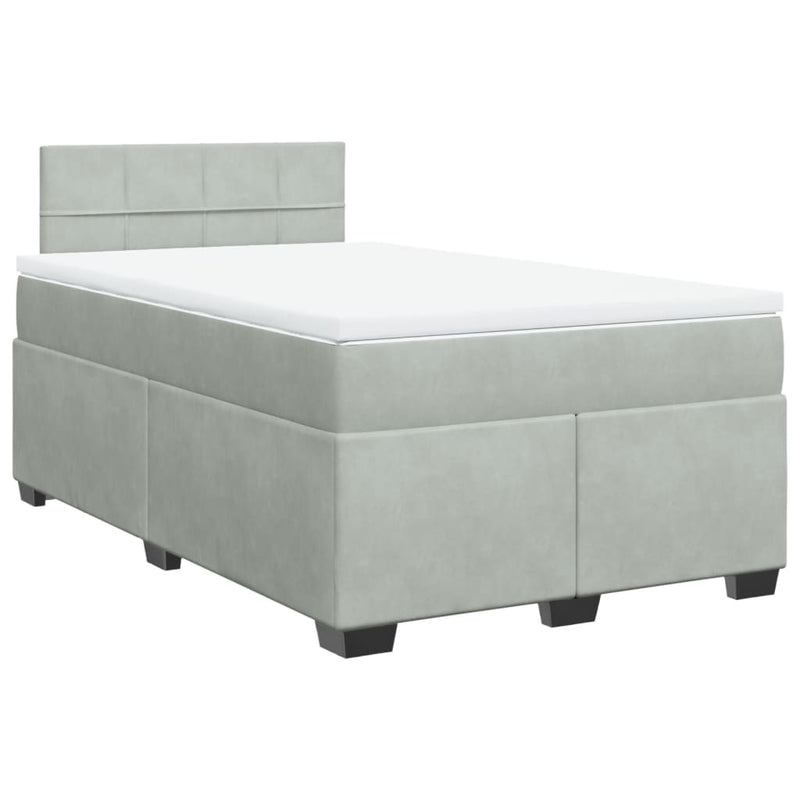 Pat box spring cu saltea, gri deschis, 120x190 cm, catifea