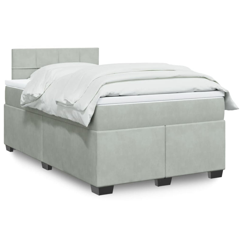 Pat box spring cu saltea, gri deschis, 120x190 cm, catifea
