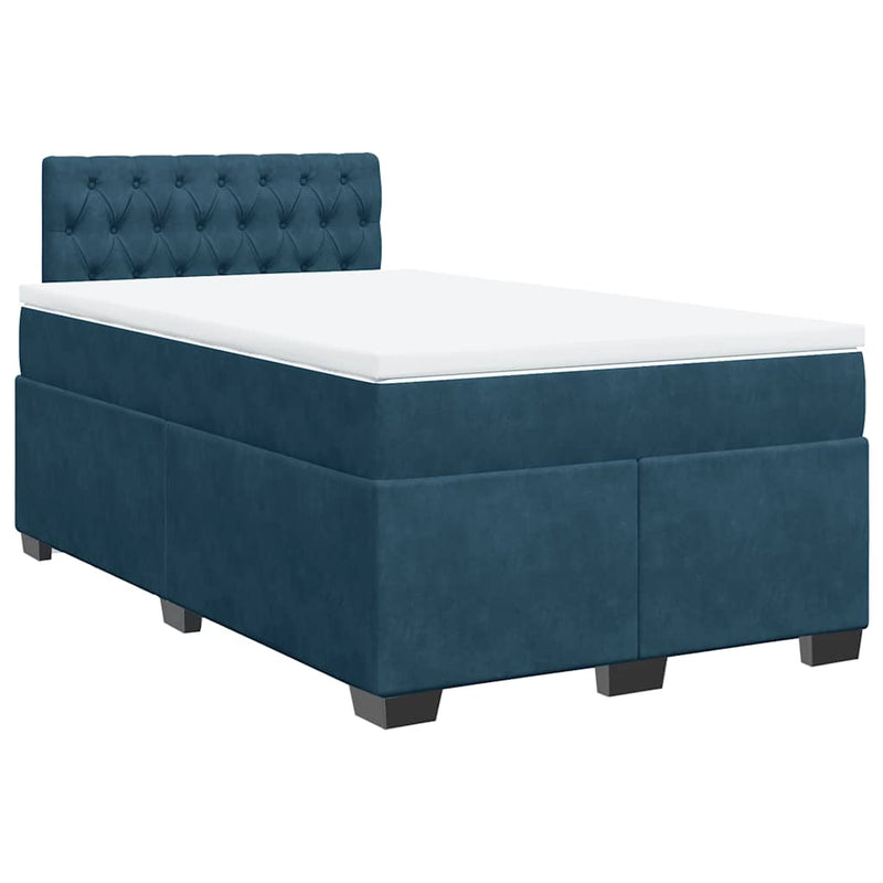 Pat box spring cu saltea, albastru închis, 120x190 cm, catifea