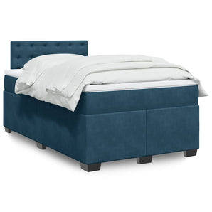Pat box spring cu saltea, albastru închis, 120x190 cm, catifea