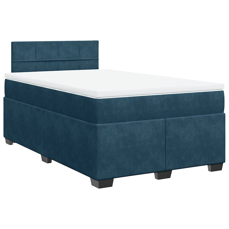 Pat box spring cu saltea, albastru închis, 120x200 cm, catifea