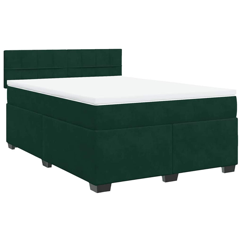 Pat box spring cu saltea, verde închis, 140x190 cm, catifea