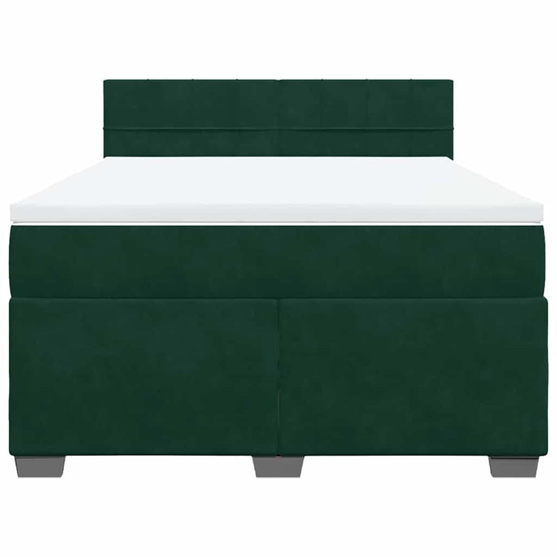 Pat box spring cu saltea, verde închis, 140x190 cm, catifea