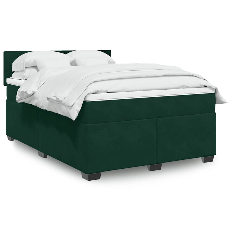 Pat box spring cu saltea, verde închis, 140x190 cm, catifea