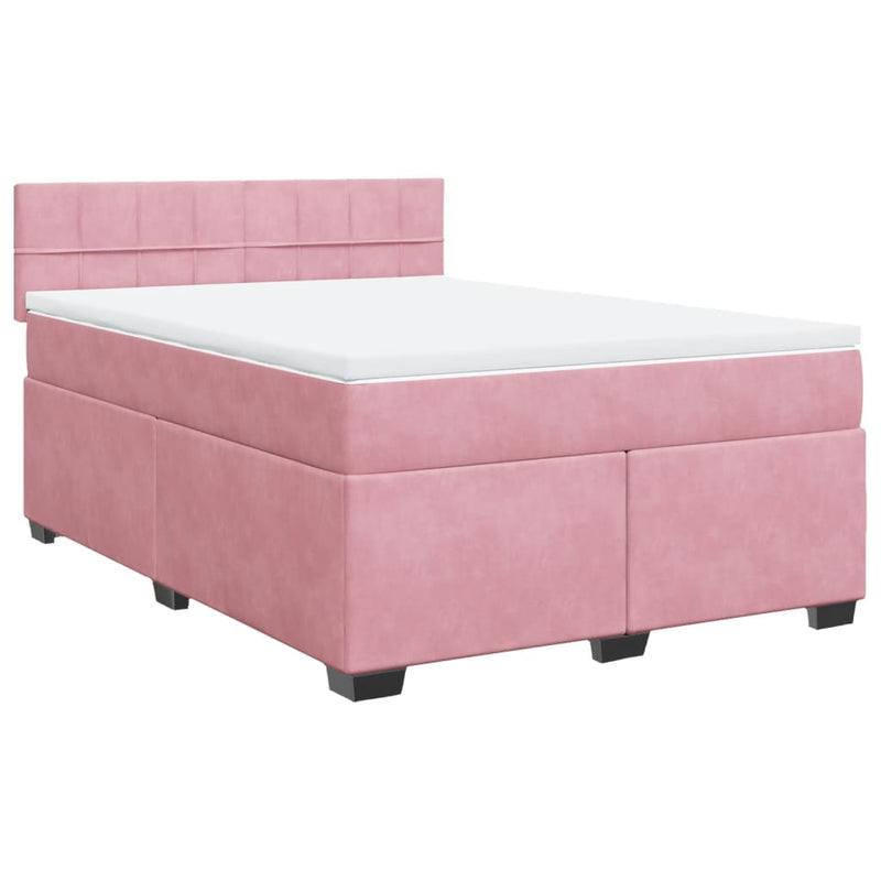 Pat box spring cu saltea, roz, 140x190 cm, catifea