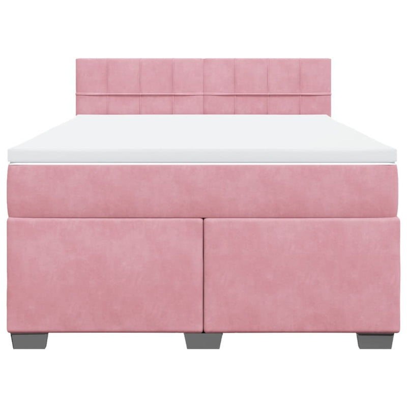 Pat box spring cu saltea, roz, 140x190 cm, catifea