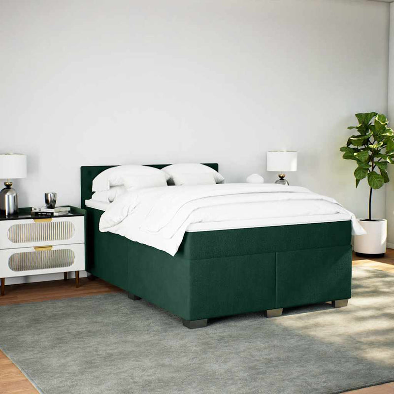 Pat box spring cu saltea, verde închis, 140x190 cm, catifea