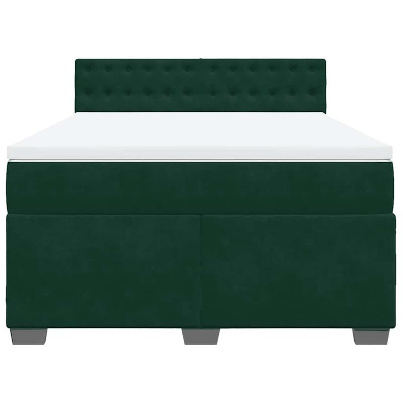 Pat box spring cu saltea, verde închis, 140x190 cm, catifea