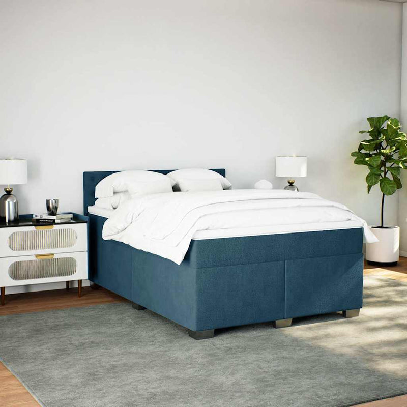 Pat box spring cu saltea, albastru închis, 140x190 cm, catifea