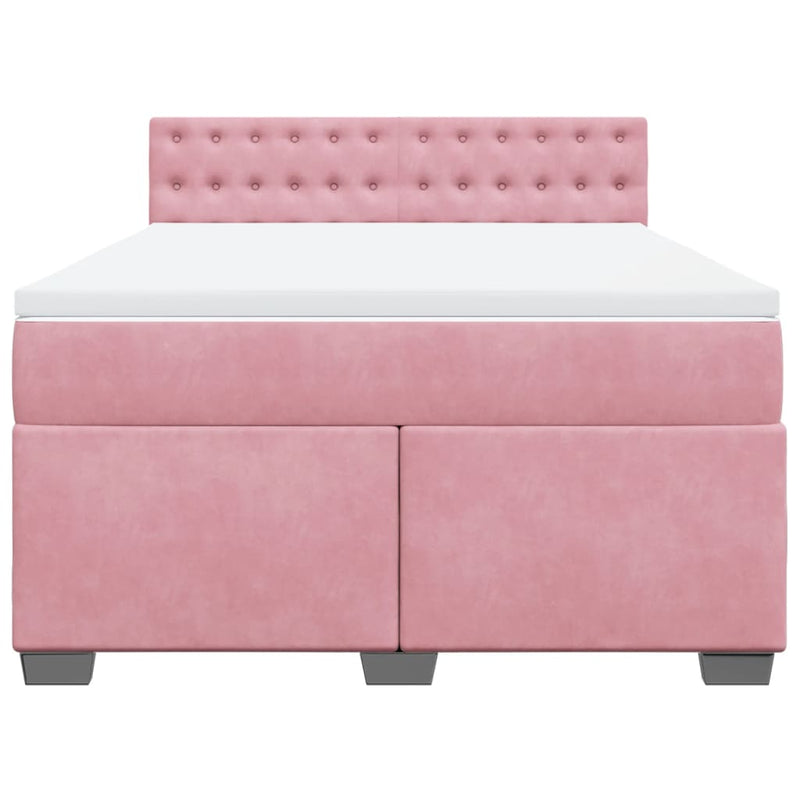 Pat box spring cu saltea, roz, 140x190 cm, catifea