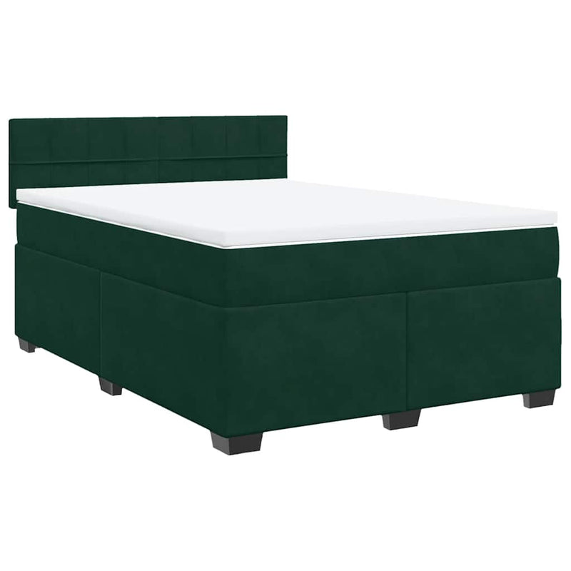 Pat box spring cu saltea, verde închis, 140x200 cm, catifea