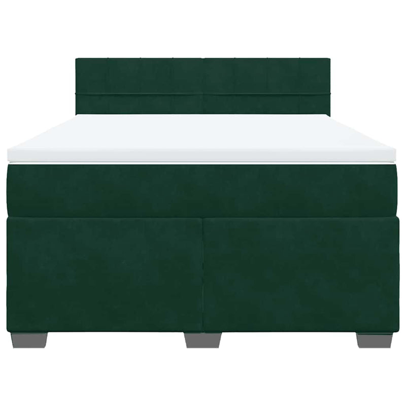 Pat box spring cu saltea, verde închis, 140x200 cm, catifea