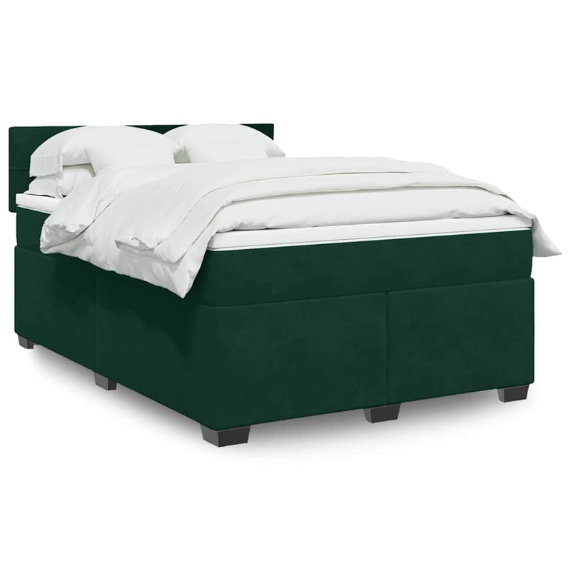 Pat box spring cu saltea, verde închis, 140x200 cm, catifea