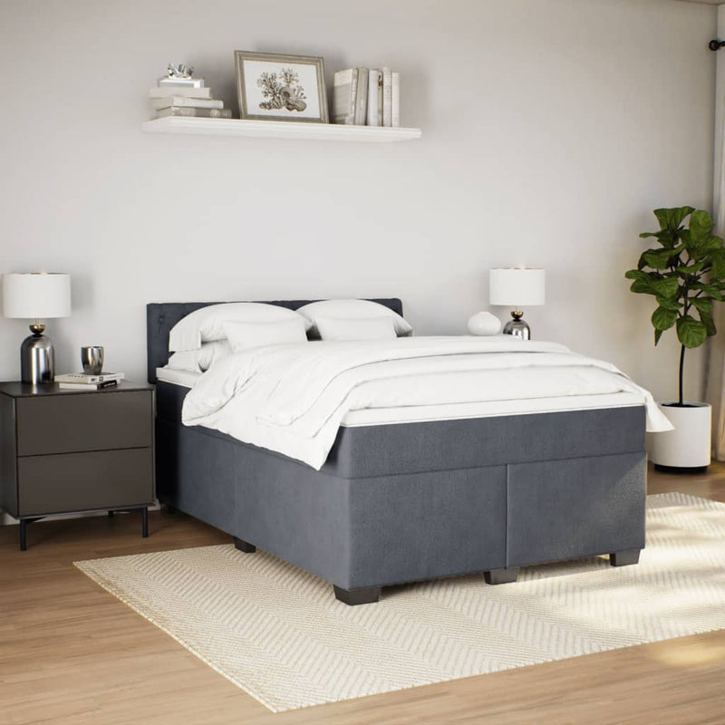 Pat box spring cu saltea, gri închis, 140x200 cm, catifea