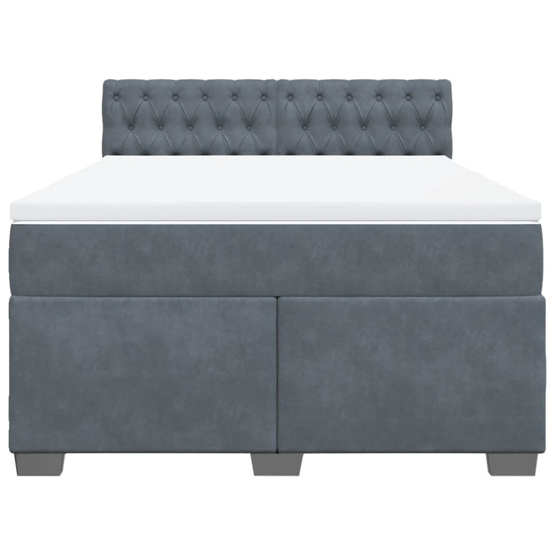 Pat box spring cu saltea, gri închis, 140x200 cm, catifea
