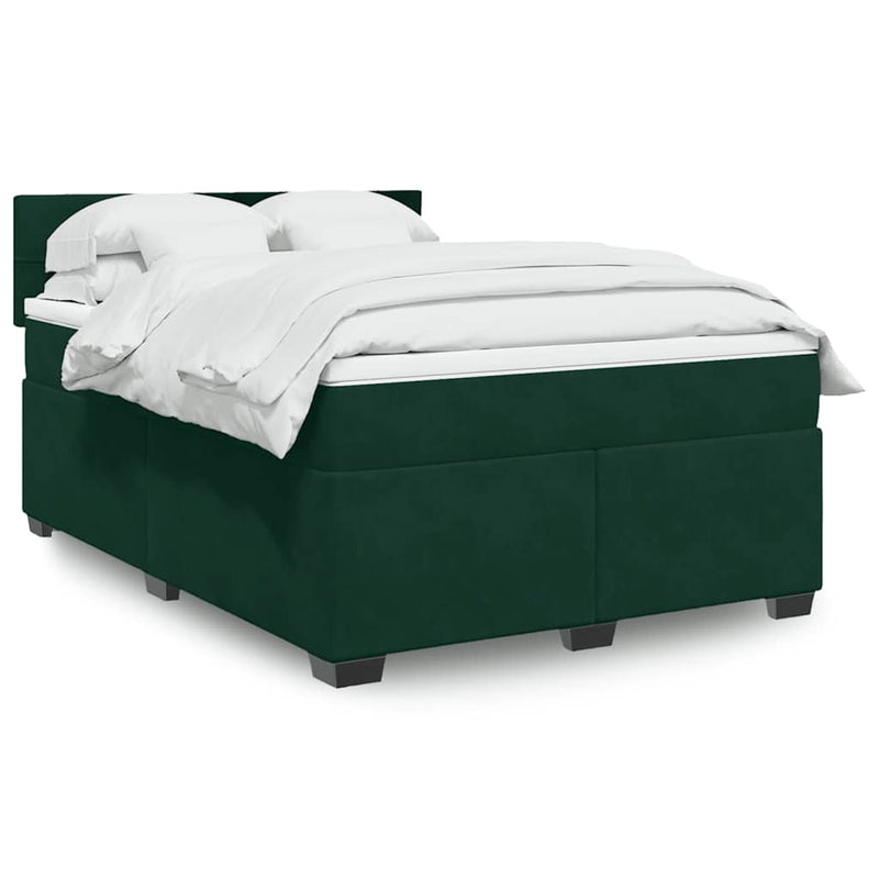 Pat box spring cu saltea, verde închis, 140x200 cm, catifea