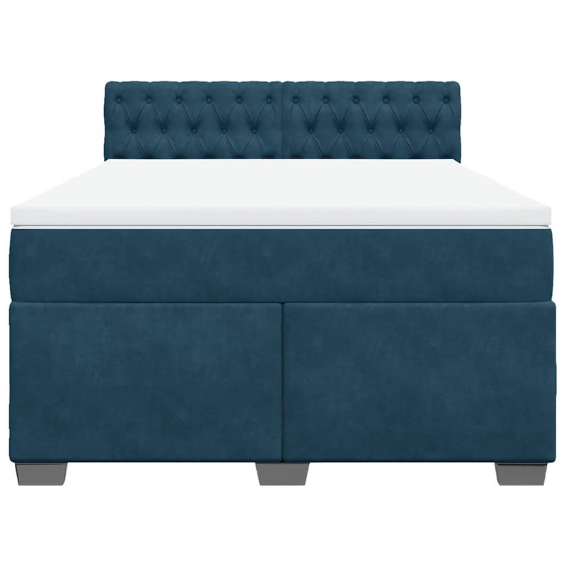 Pat box spring cu saltea, albastru închis, 140x200 cm, catifea
