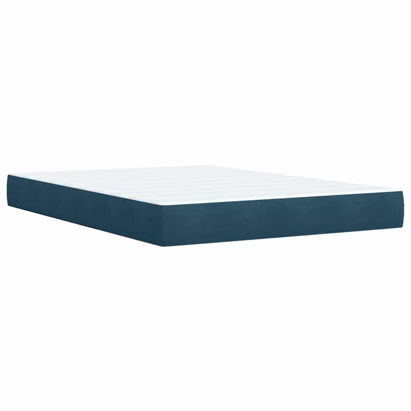Pat box spring cu saltea, albastru închis, 140x200 cm, catifea