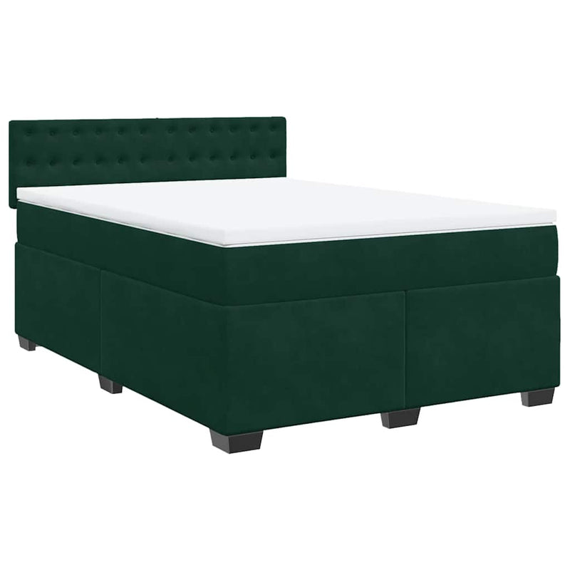 Pat box spring cu saltea, verde închis, 140x200 cm, catifea