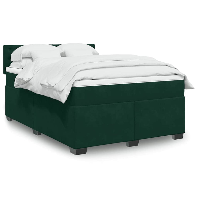Pat box spring cu saltea, verde închis, 140x200 cm, catifea