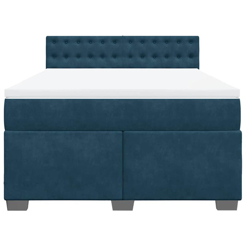 Pat box spring cu saltea, albastru închis, 140x200 cm, catifea