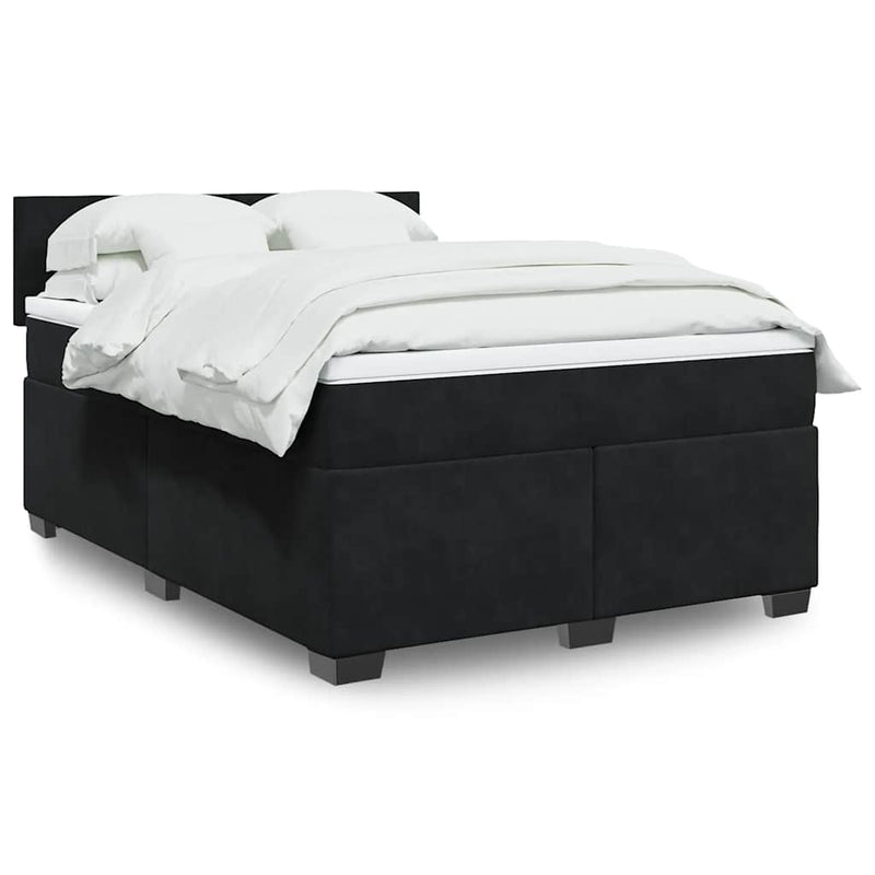 Pat box spring cu saltea, negru, 160x200 cm, catifea