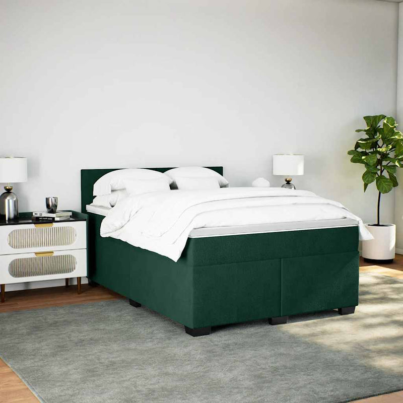 Pat box spring cu saltea, verde închis, 160x200 cm, catifea