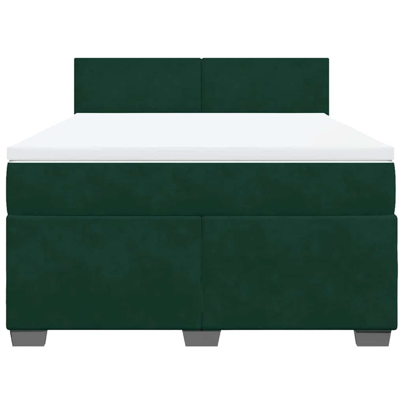 Pat box spring cu saltea, verde închis, 160x200 cm, catifea