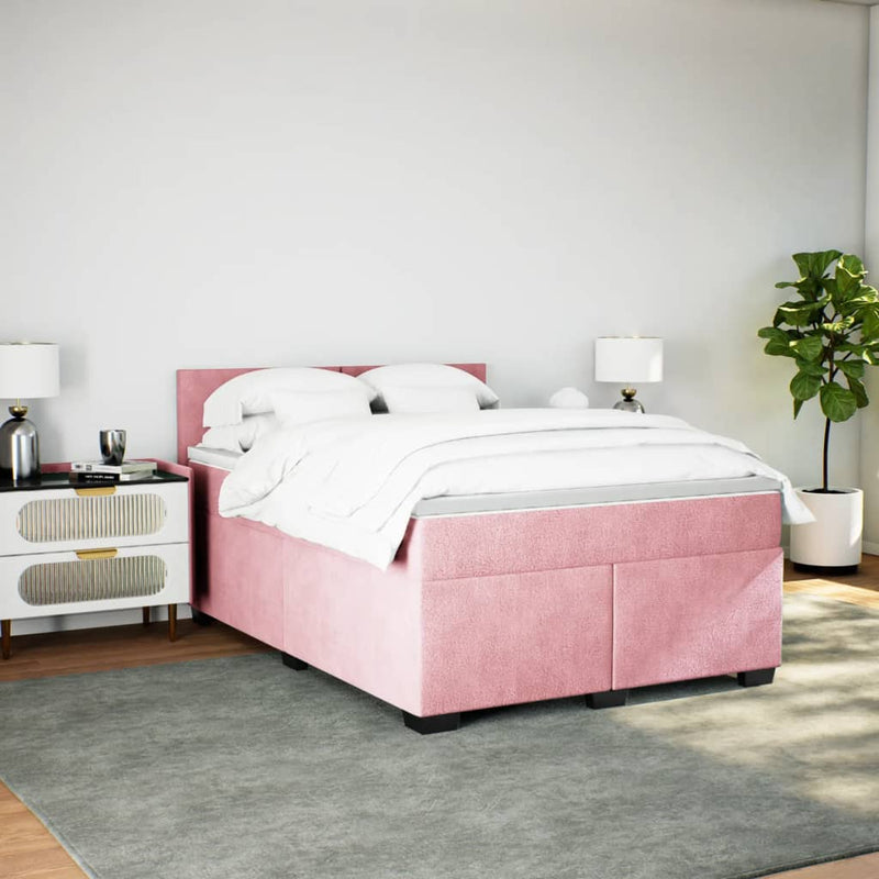 Pat box spring cu saltea, roz, 160x200 cm, catifea