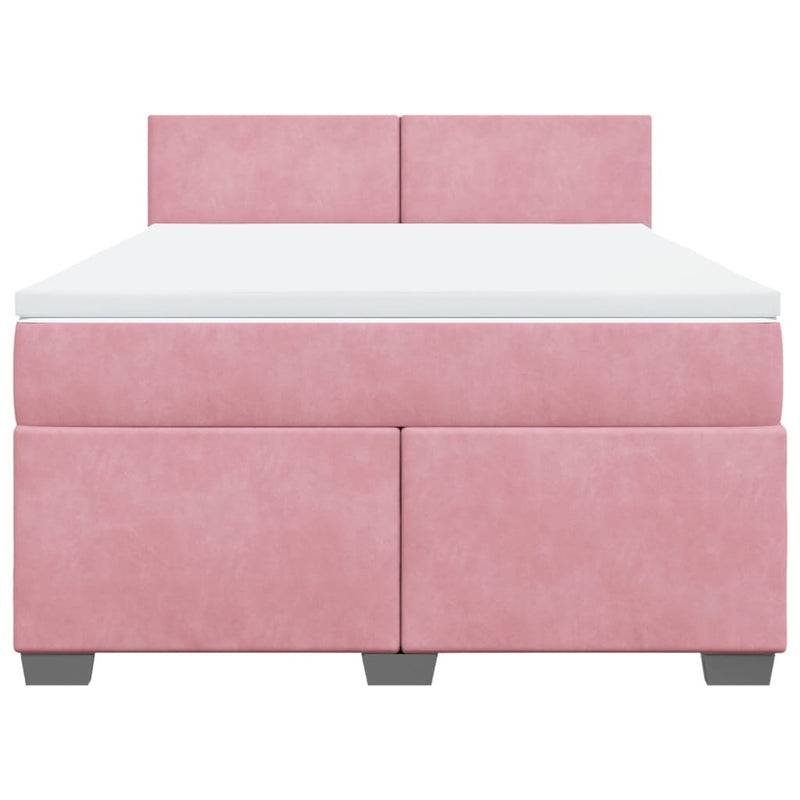 Pat box spring cu saltea, roz, 160x200 cm, catifea