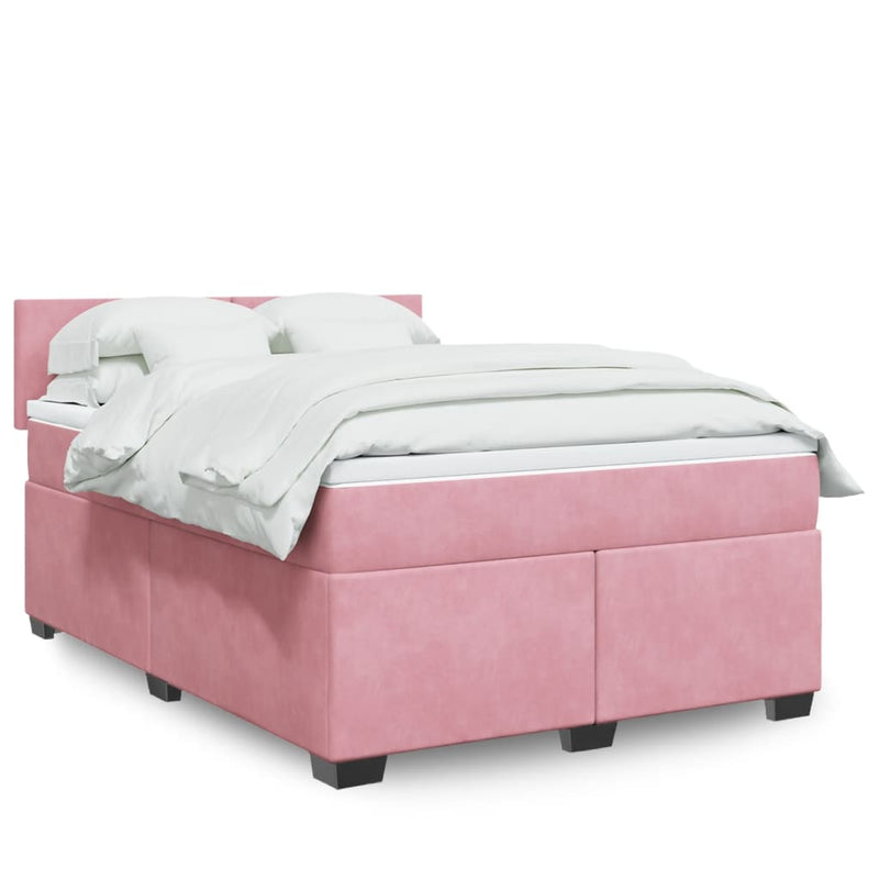 Pat box spring cu saltea, roz, 160x200 cm, catifea