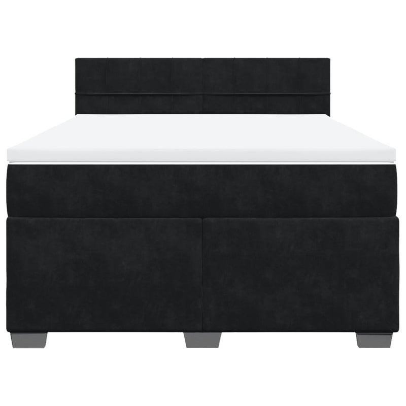 Pat box spring cu saltea, negru, 160x200 cm, catifea