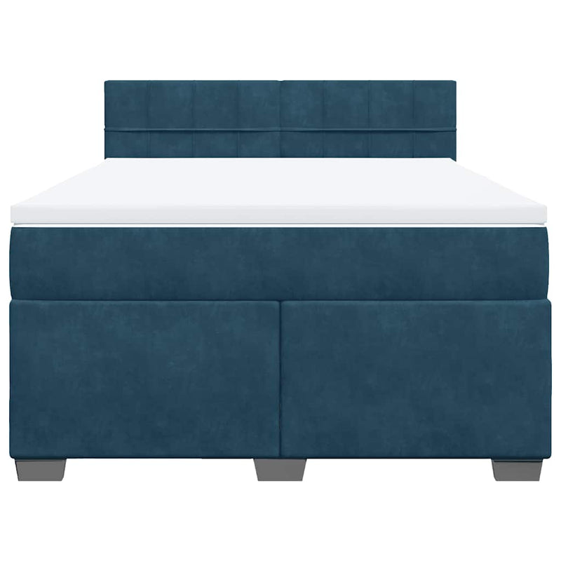 Pat box spring cu saltea, albastru, 160x200 cm, catifea