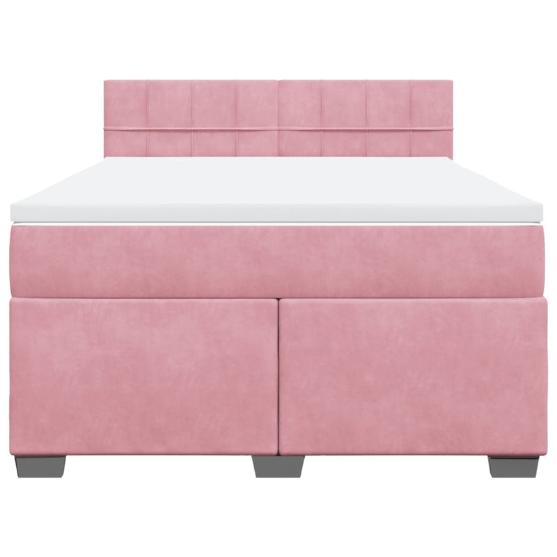 Pat box spring cu saltea, roz, 160x200 cm, catifea