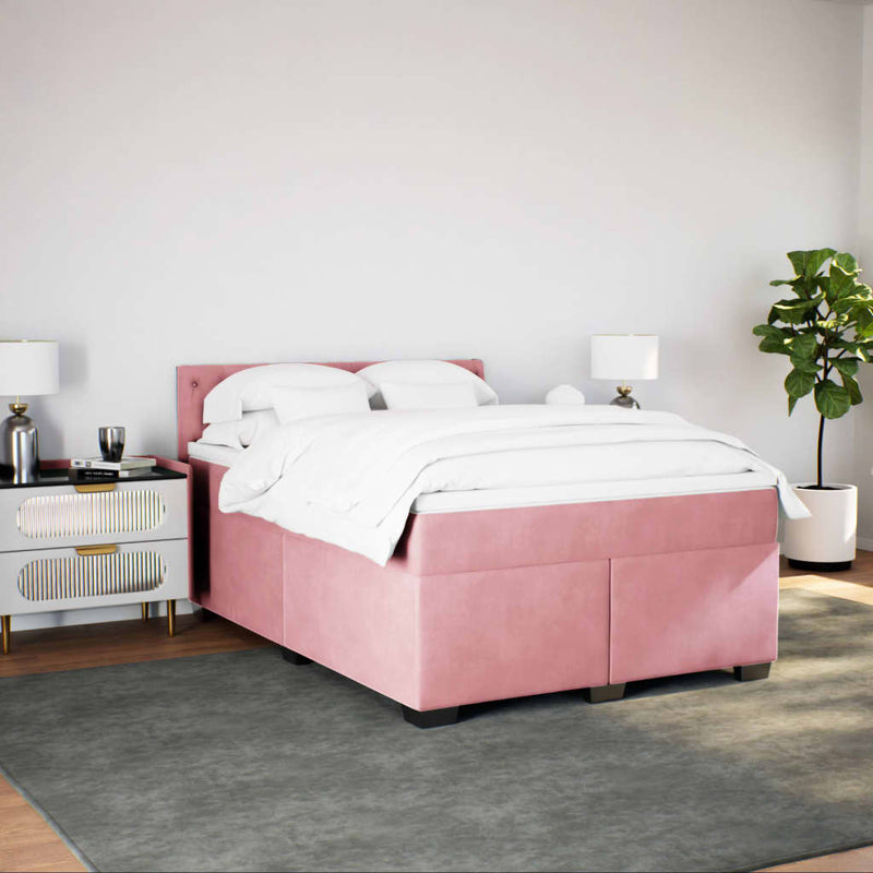 Pat box spring cu saltea, roz, 160x200 cm, catifea
