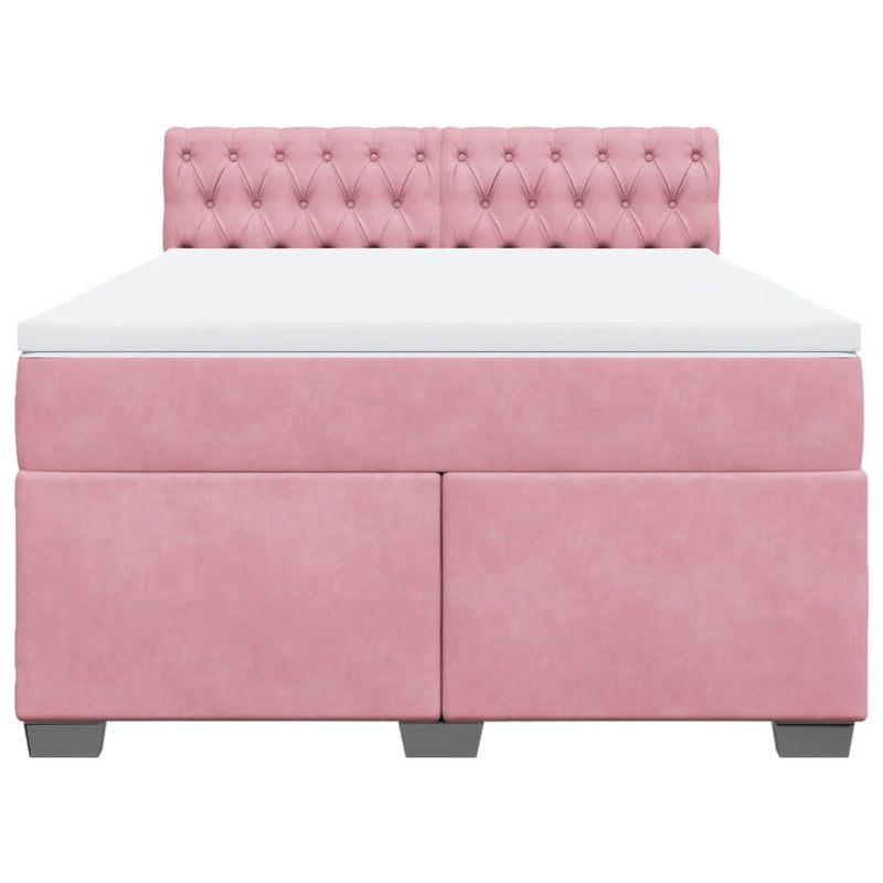 Pat box spring cu saltea, roz, 160x200 cm, catifea