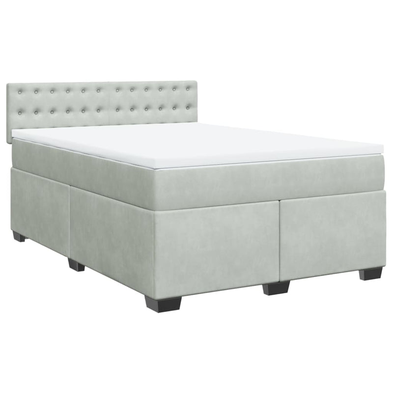 Pat box spring cu saltea, gri deschis, 160x200 cm, catifea
