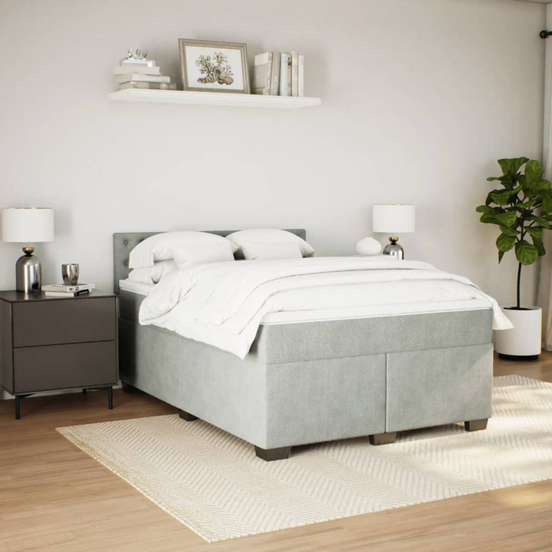Pat box spring cu saltea, gri deschis, 160x200 cm, catifea