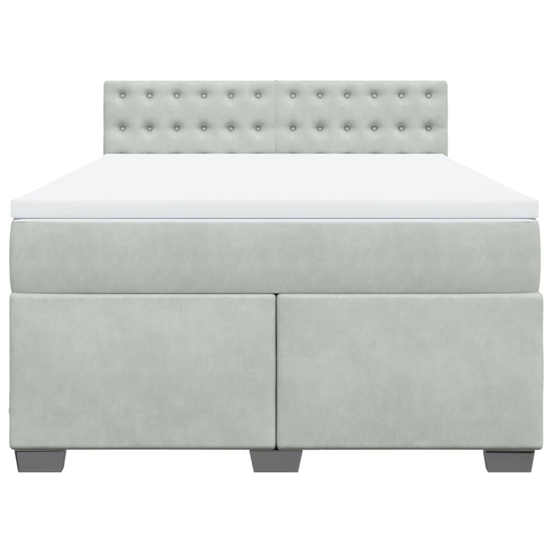 Pat box spring cu saltea, gri deschis, 160x200 cm, catifea