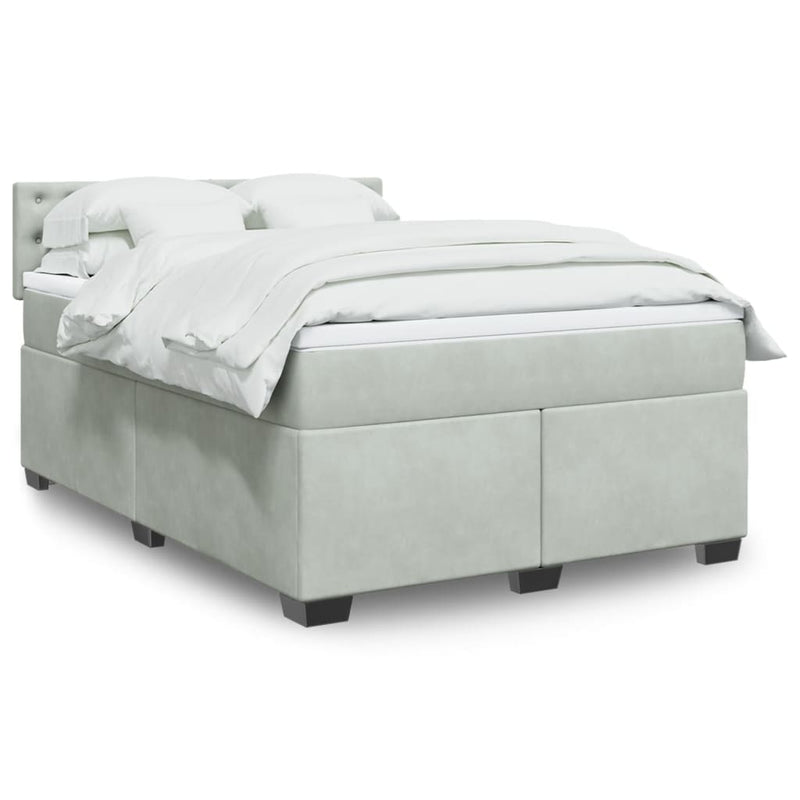 Pat box spring cu saltea, gri deschis, 160x200 cm, catifea