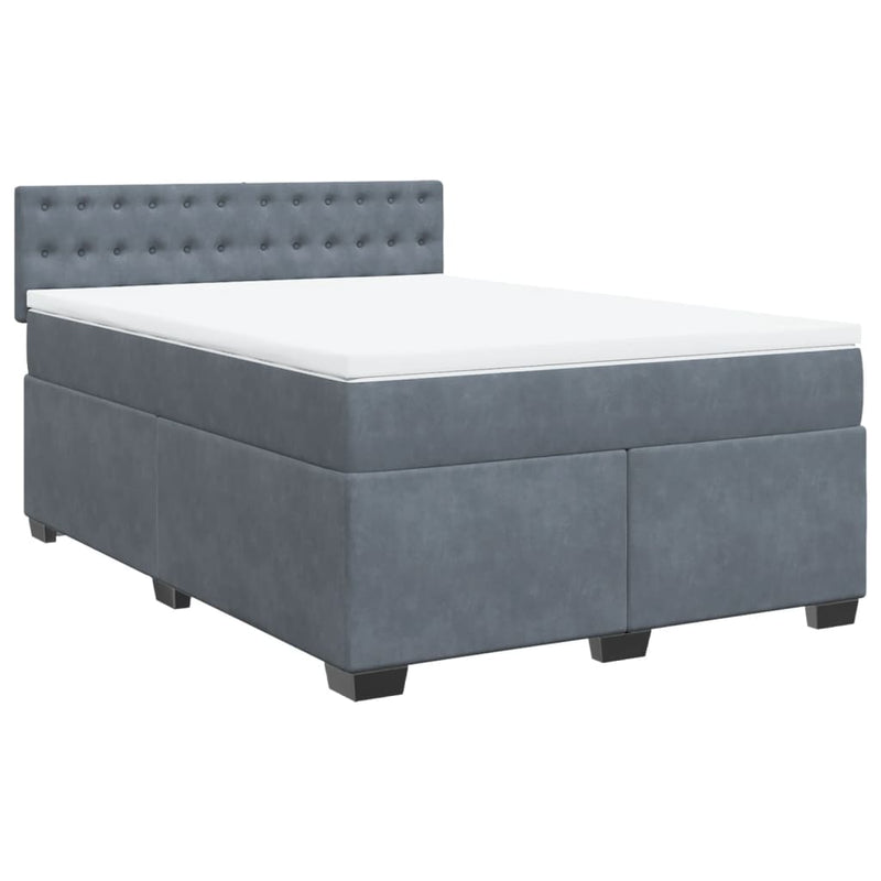 Pat box spring cu saltea, gri închis, 160x200 cm, catifea