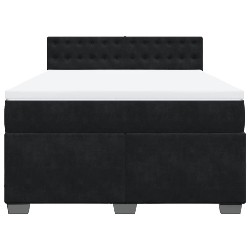 Pat box spring cu saltea, negru, 160x200 cm, catifea