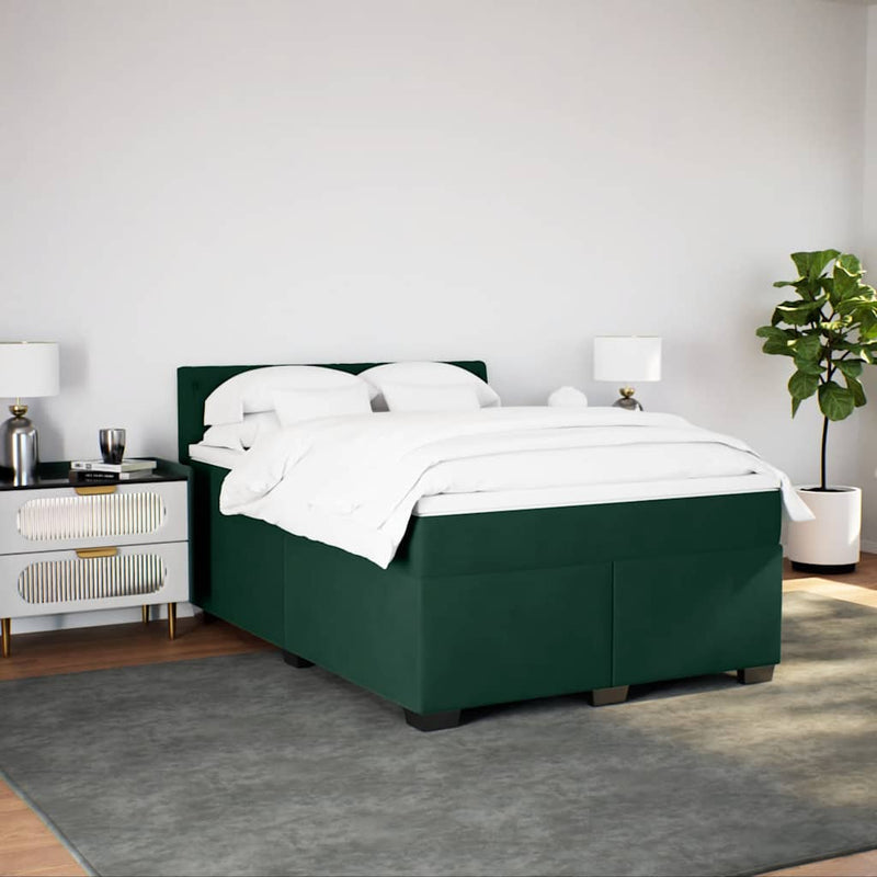 Pat box spring cu saltea, verde închis, 160x200 cm, catifea